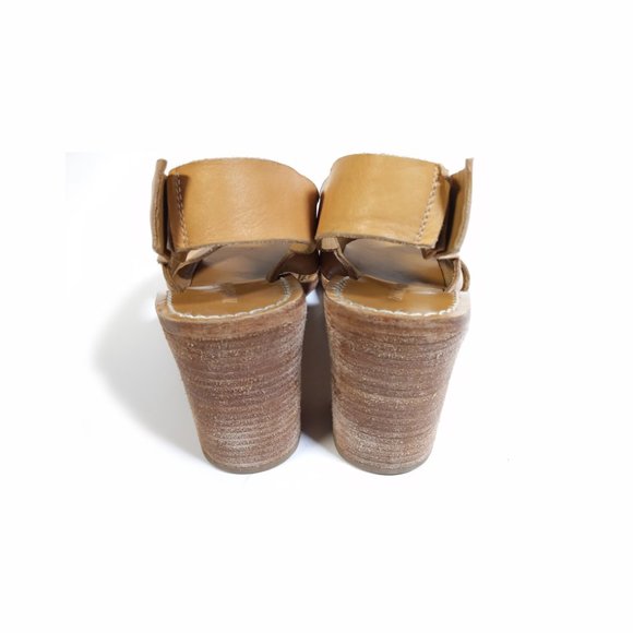 ZIMMERMANN Sandals Urban Heel Tan Leather Block Heels Womens 7 - Picture 4 of 6